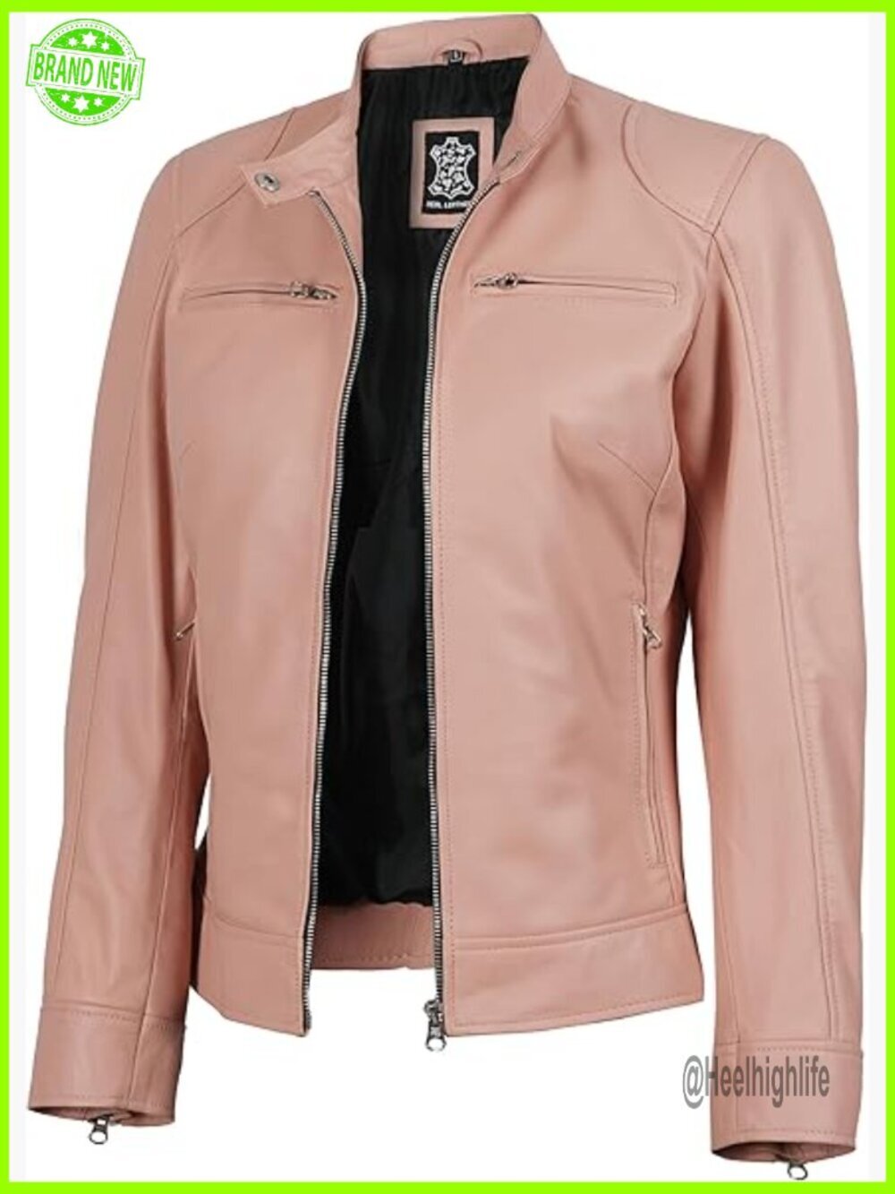 Cafe Racer Leather Jacket Women's Regular Fit Lambskin Zipper Closure